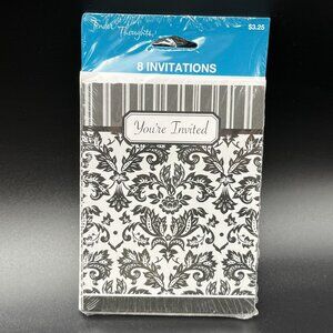 Tender Thoughts 8 Party Invitations & Envelopes Damask Design You're Invited
